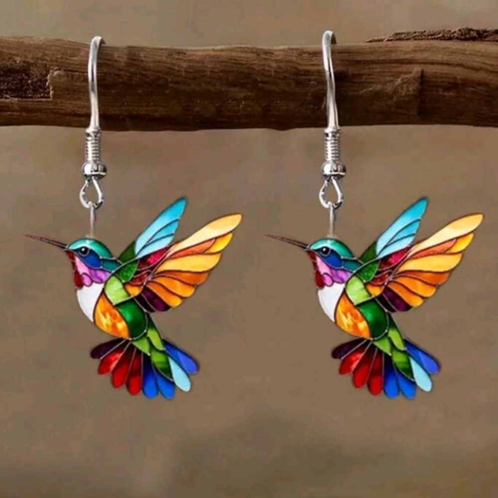 NEW hummingbird dangle earrings, colorful